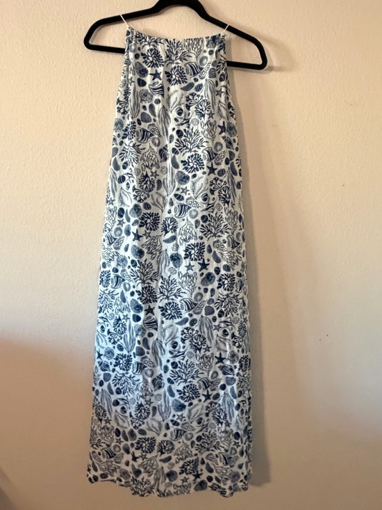 Sigrid Olsen Dresses & Skirts - Sigrid Olsen Blue & White Botanical Print Maxi Halter Sun Dress Resort Wear Sz L